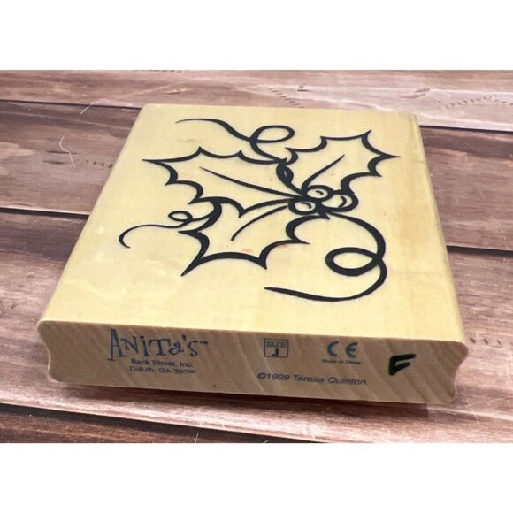 1999 ANITA'S HOLLY BERRY WOOD MOUNTED RUBBER STAMP BY TERESA QUINTON - Picture 3 of 4